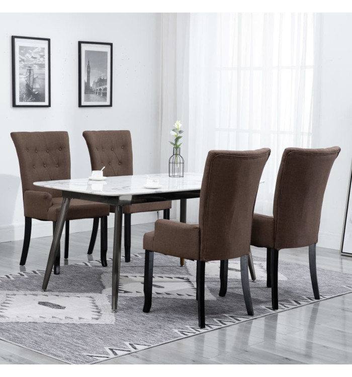 Chaises à manger avec accoudoirs lot de 4 marron tissu | Mobilier & Déco