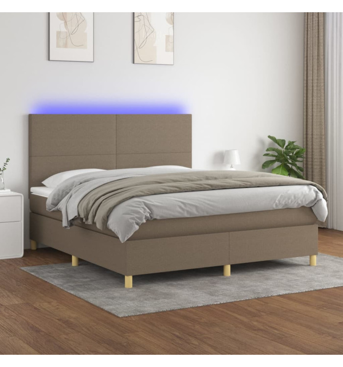 Sommier à lattes de lit et matelas et LED Taupe 180x200cm Tissu | Mobilier & Déco