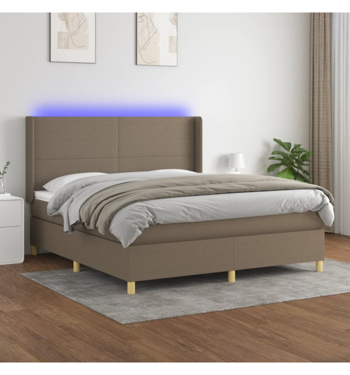 Sommier à lattes de lit matelas et LED Taupe 180x200 cm Tissu | Mobilier & Déco