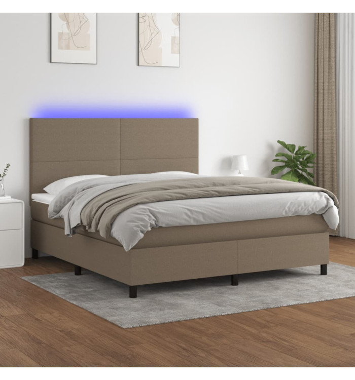 Sommier à lattes de lit et matelas et LED Taupe 180x200cm Tissu | Mobilier & Déco