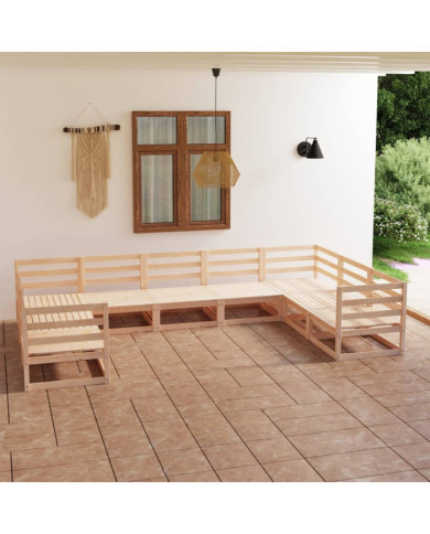 Salon de jardin 9 pcs bois de pin massif | Mobilier & Déco