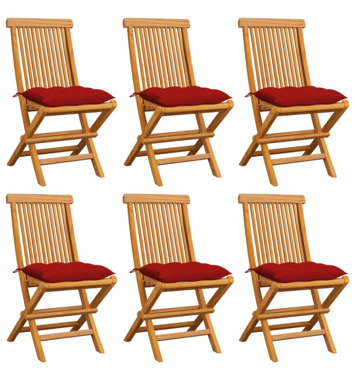 Chaises de jardin et coussins rouge lot de 6 Bois teck massif | Mobilier & Déco