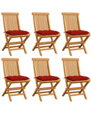 Chaises de jardin et coussins rouge lot de 6 Bois teck massif | Mobilier & Déco