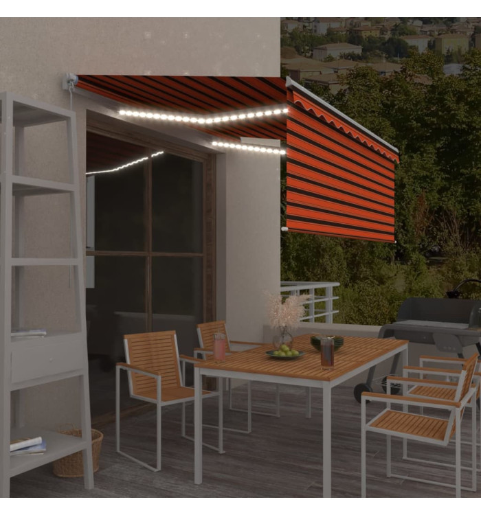 Auvent rétractable manuel store LED 3,5x2,5 m Orange et marron | Mobilier & Déco