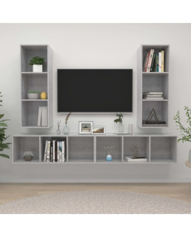 Meubles TV muraux 4 pcs Gris béton Bois d'ingénierie | Mobilier & Déco