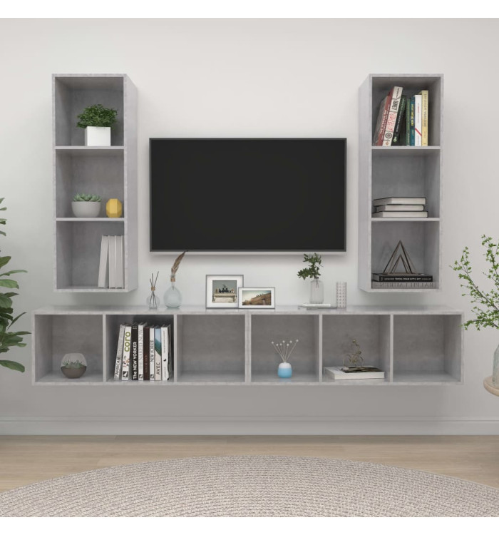 Meubles TV muraux 4 pcs Gris béton Bois d'ingénierie | Mobilier & Déco