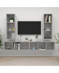 Meubles TV muraux 4 pcs Gris béton Bois d'ingénierie | Mobilier & Déco