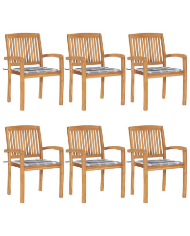 Chaises de jardin empilables avec coussins lot de 6 Teck solide | Mobilier & Déco