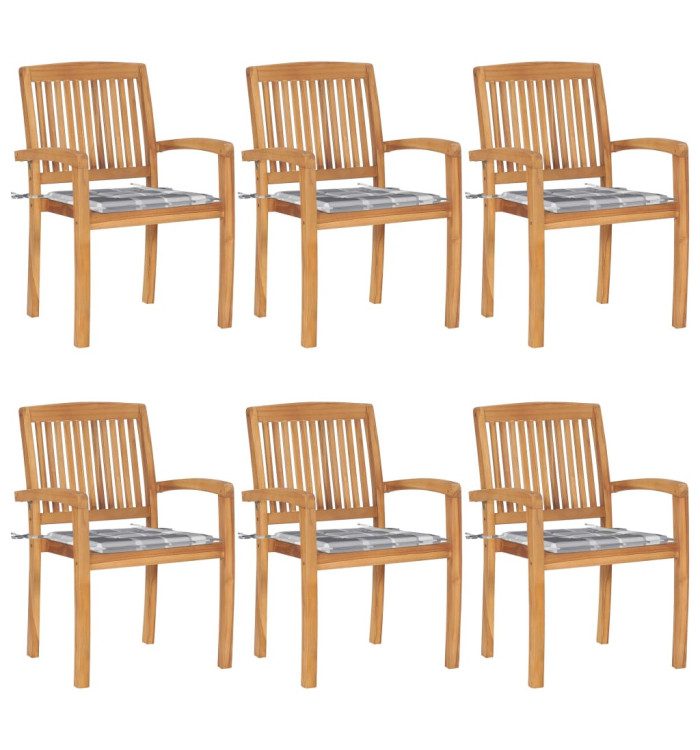 Chaises de jardin empilables avec coussins lot de 6 Teck solide | Mobilier & Déco
