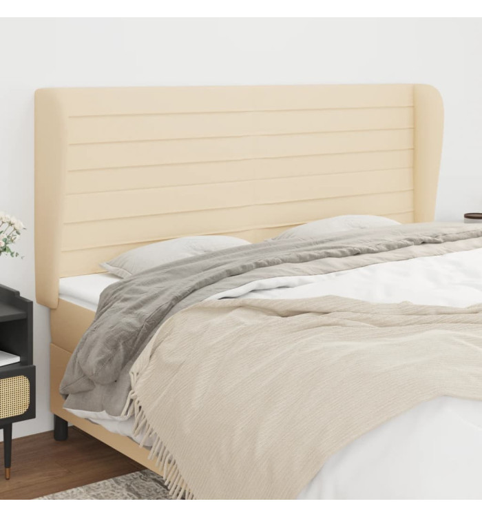 Tête de lit avec oreilles Crème 183x23x118/128 cm Tissu | Mobilier & Déco