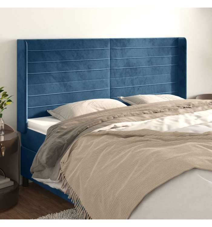 Tête de lit avec oreilles Bleu foncé 163x16x118/128 cm Velours | Mobilier & Déco