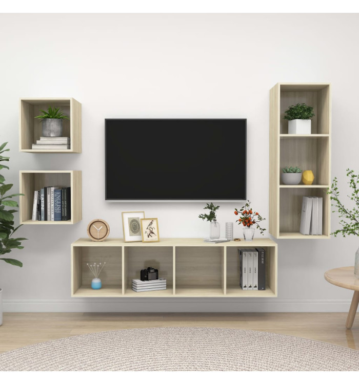 Ensemble de meubles TV 4 pcs Chêne sonoma Bois d'ingénierie | Mobilier & Déco