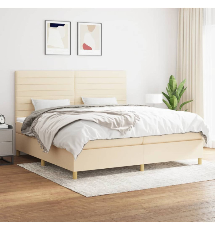 Sommier à lattes de lit avec matelas Crème 200x200 cm Tissu | Mobilier & Déco