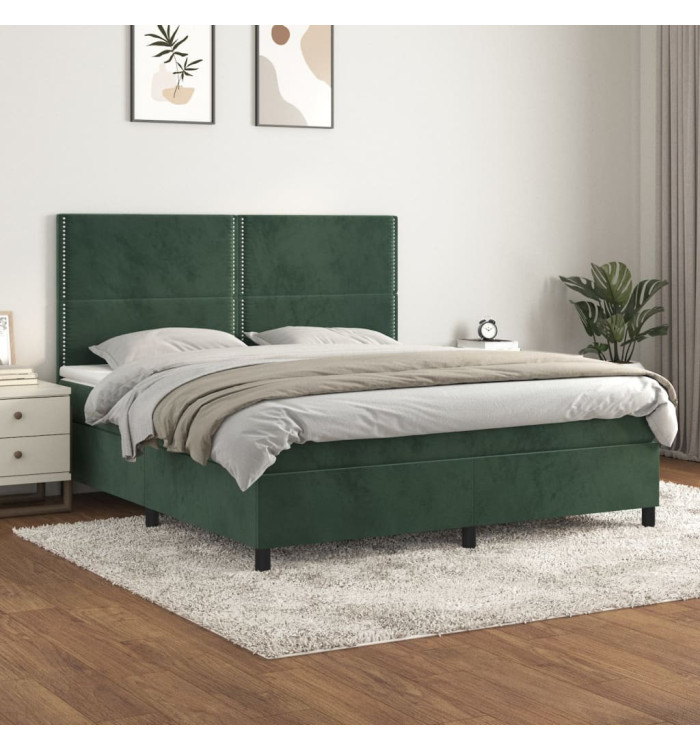 Sommier à lattes de lit et matelas Vert foncé 160x200cm Velours | Mobilier & Déco