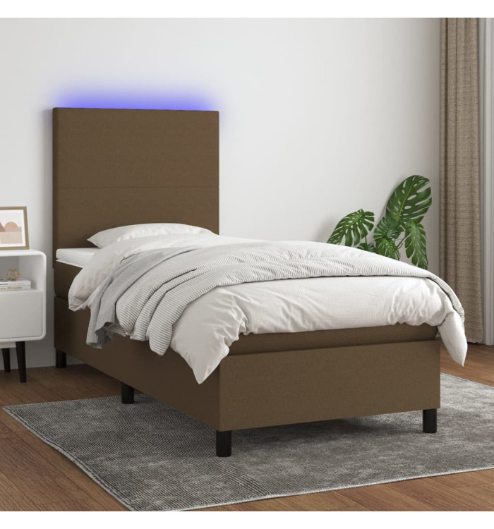 Sommier à lattes de lit et matelas et LED Marron foncé 80x200cm | Mobilier & Déco