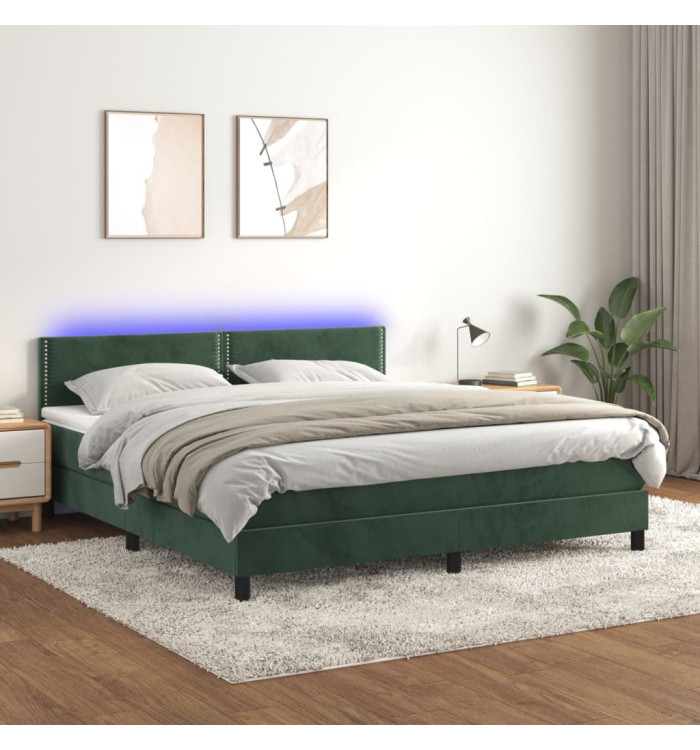 Sommier à lattes de lit avec matelas LED Vert foncé 160x200 cm | Mobilier & Déco
