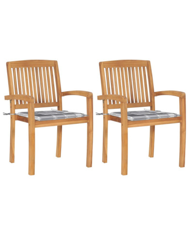 Chaises de jardin lot de 2 avec coussins à carreaux gris Teck | Mobilier & Déco