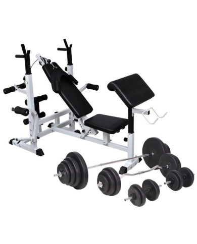 Banc d'entraînement avec support de poids jeu d'haltères 120 kg | Mobilier & Déco