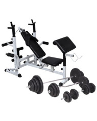 Banc d'entraînement avec support de poids jeu d'haltères 120 kg | Mobilier & Déco