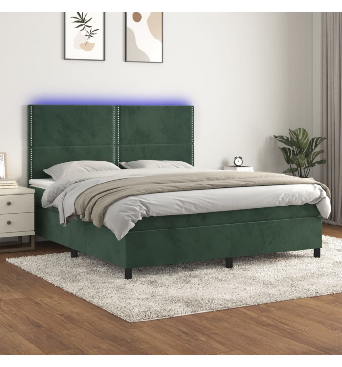 Sommier à lattes de lit matelas et LED Vert foncé 160x200 cm | Mobilier & Déco