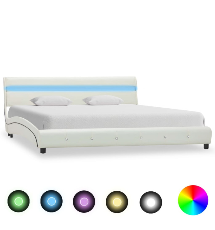 Cadre de lit avec LED blanc similicuir 150x200 cm | Mobilier & Déco