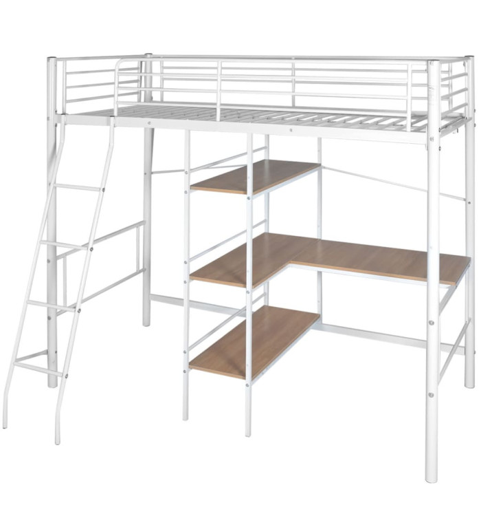 Lit superposé avec bureau Blanc et marron Métal 90x200 cm | Mobilier & Déco
