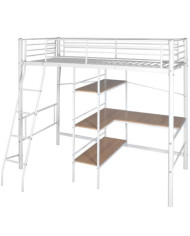 Lit superposé avec bureau Blanc et marron Métal 90x200 cm | Mobilier & Déco