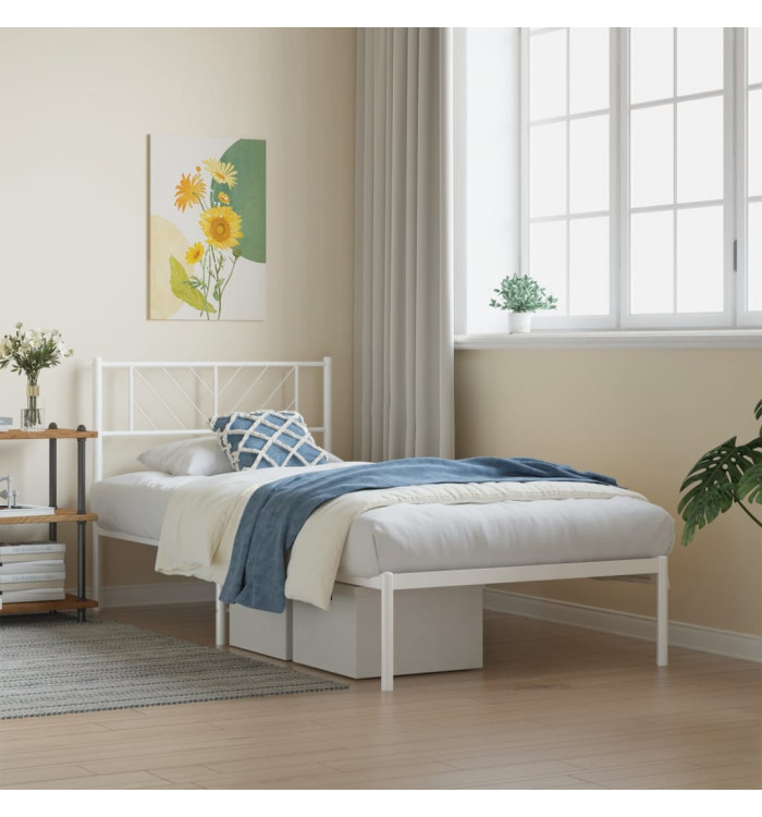 Cadre de lit métal sans matelas avec tête de lit blanc 90x190cm | Mobilier & Déco
