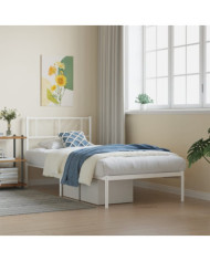 Cadre de lit métal sans matelas avec tête de lit blanc 90x190cm | Mobilier & Déco