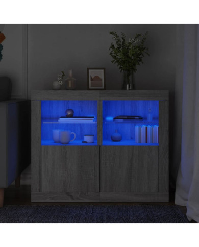Armoires latérales et lumières LED 2 pcs sonoma gris | Mobilier & Déco