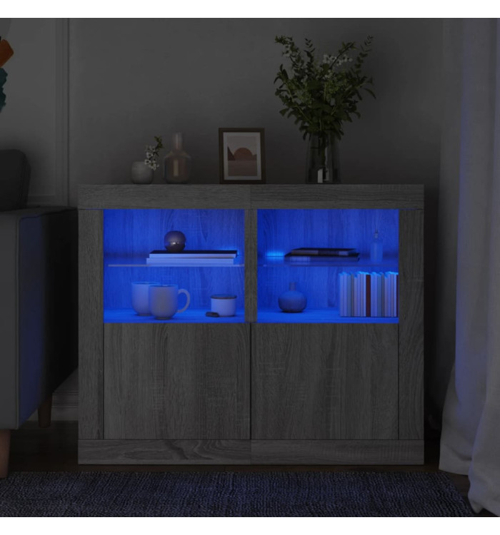 Armoires latérales et lumières LED 2 pcs sonoma gris | Mobilier & Déco