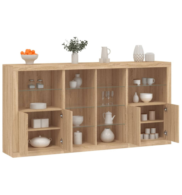 Buffet avec lumières LED chêne sonoma 202x37x100 cm | Mobilier & Déco