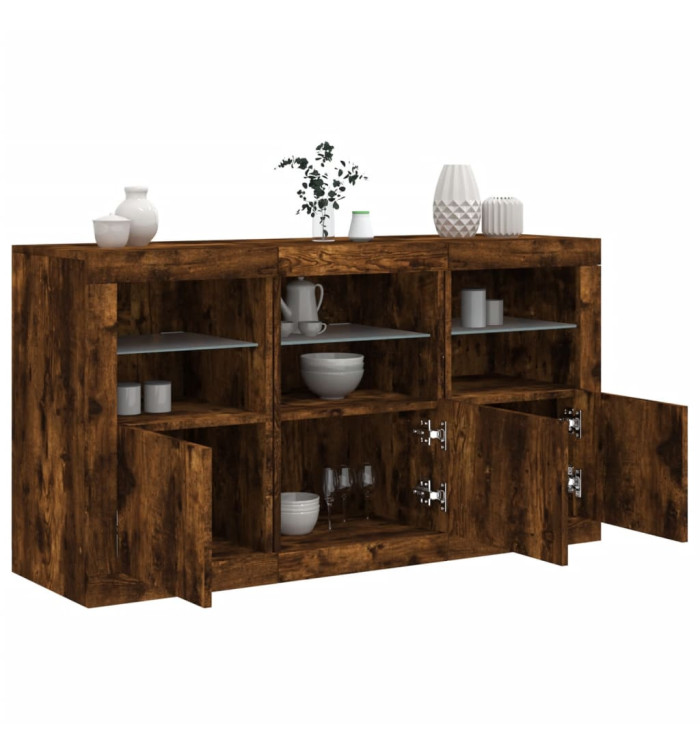 Buffet avec lumières LED chêne fumé 123x37x67 cm | Mobilier & Déco