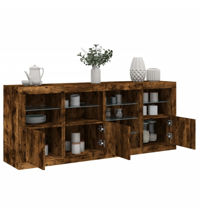 Buffet avec lumières LED chêne fumé 164x37x67 cm | Mobilier & Déco