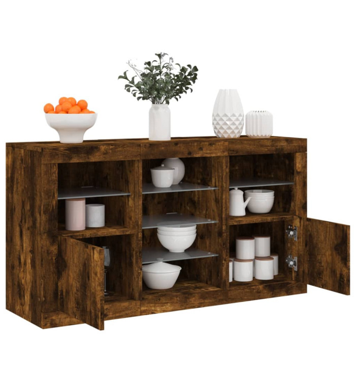 Buffet avec lumières LED chêne fumé 123x37x67 cm | Mobilier & Déco