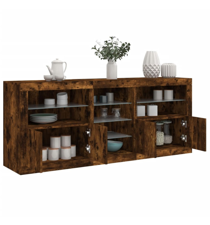Buffet avec lumières LED chêne fumé 181,5x37x67 cm | Mobilier & Déco
