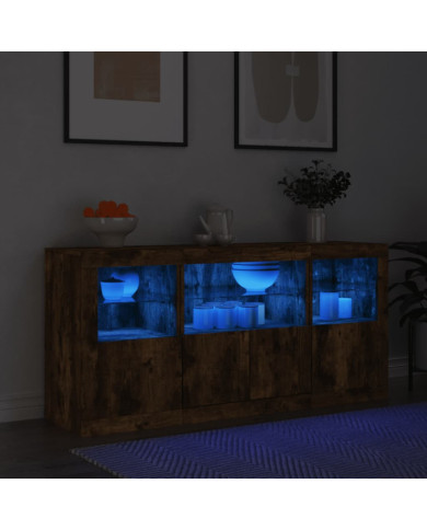 Buffet avec lumières LED chêne fumé 142,5x37x67 cm | Mobilier & Déco