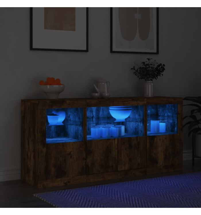 Buffet avec lumières LED chêne fumé 142,5x37x67 cm | Mobilier & Déco