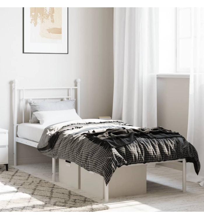 Cadre de lit métal sans matelas avec tête de lit blanc 75x190cm | Mobilier & Déco