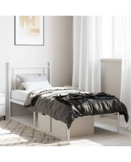 Cadre de lit métal sans matelas avec tête de lit blanc 75x190cm | Mobilier & Déco