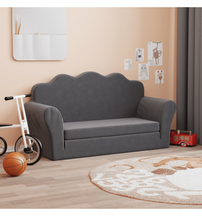 Canapé-lit pour enfants 2 places anthracite peluche douce | Mobilier & Déco