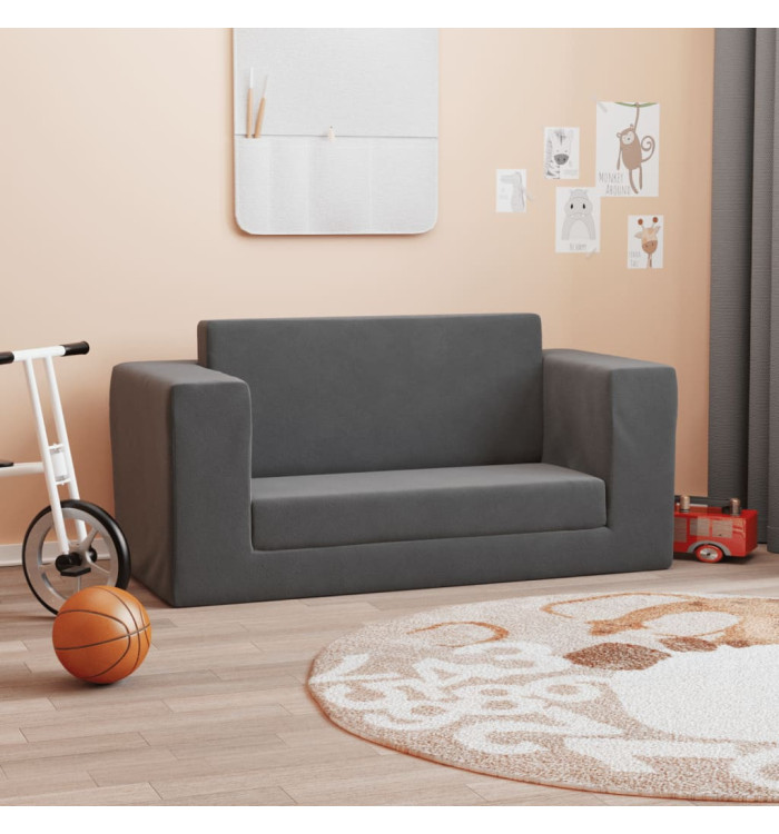 Canapé-lit pour enfants 2 places anthracite peluche douce | Mobilier & Déco
