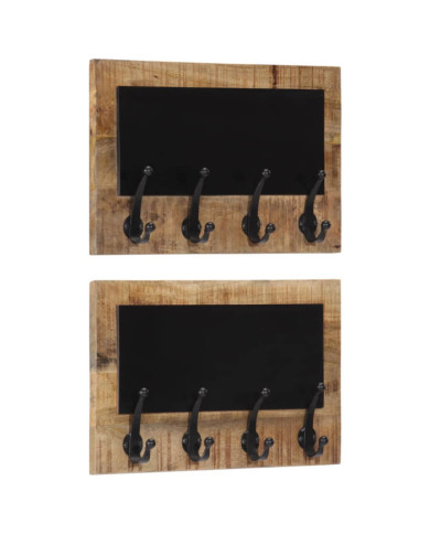 Porte-manteaux muraux et 4 crochets 2 pcs bois manguier massif | Mobilier & Déco