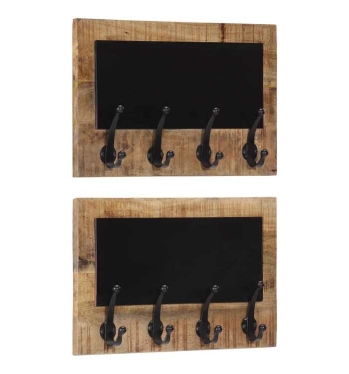 Porte-manteaux muraux et 4 crochets 2 pcs bois manguier massif | Mobilier & Déco