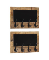 Porte-manteaux muraux et 4 crochets 2 pcs bois manguier massif | Mobilier & Déco