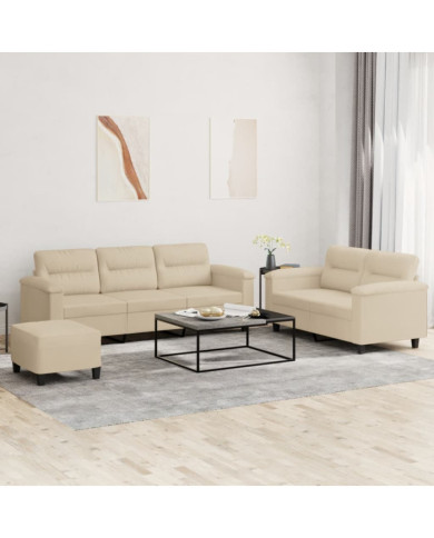 Ensemble de canapés 3 pcs avec coussins crème tissu microfibre | Mobilier & Déco