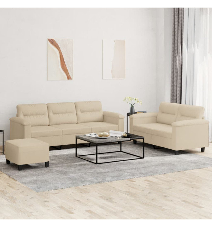 Ensemble de canapés 3 pcs avec coussins crème tissu microfibre | Mobilier & Déco