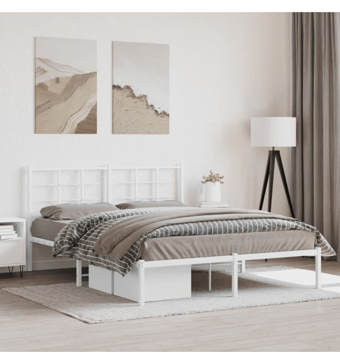 Cadre de lit métal sans matelas et tête de lit blanc 160x200 cm | Mobilier & Déco