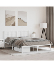 Cadre de lit métal sans matelas et tête de lit blanc 160x200 cm | Mobilier & Déco