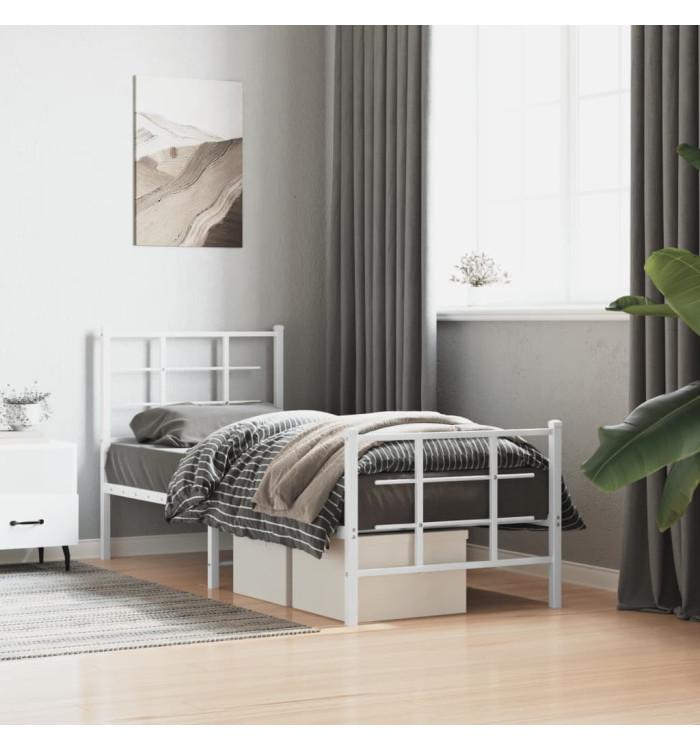 Cadre de lit métal sans matelas avec pied de lit blanc 75x190cm | Mobilier & Déco